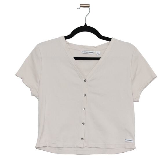 Calvin Klein Jeans Cream Cotton Crop Top Size XL - Picture 1 of 5